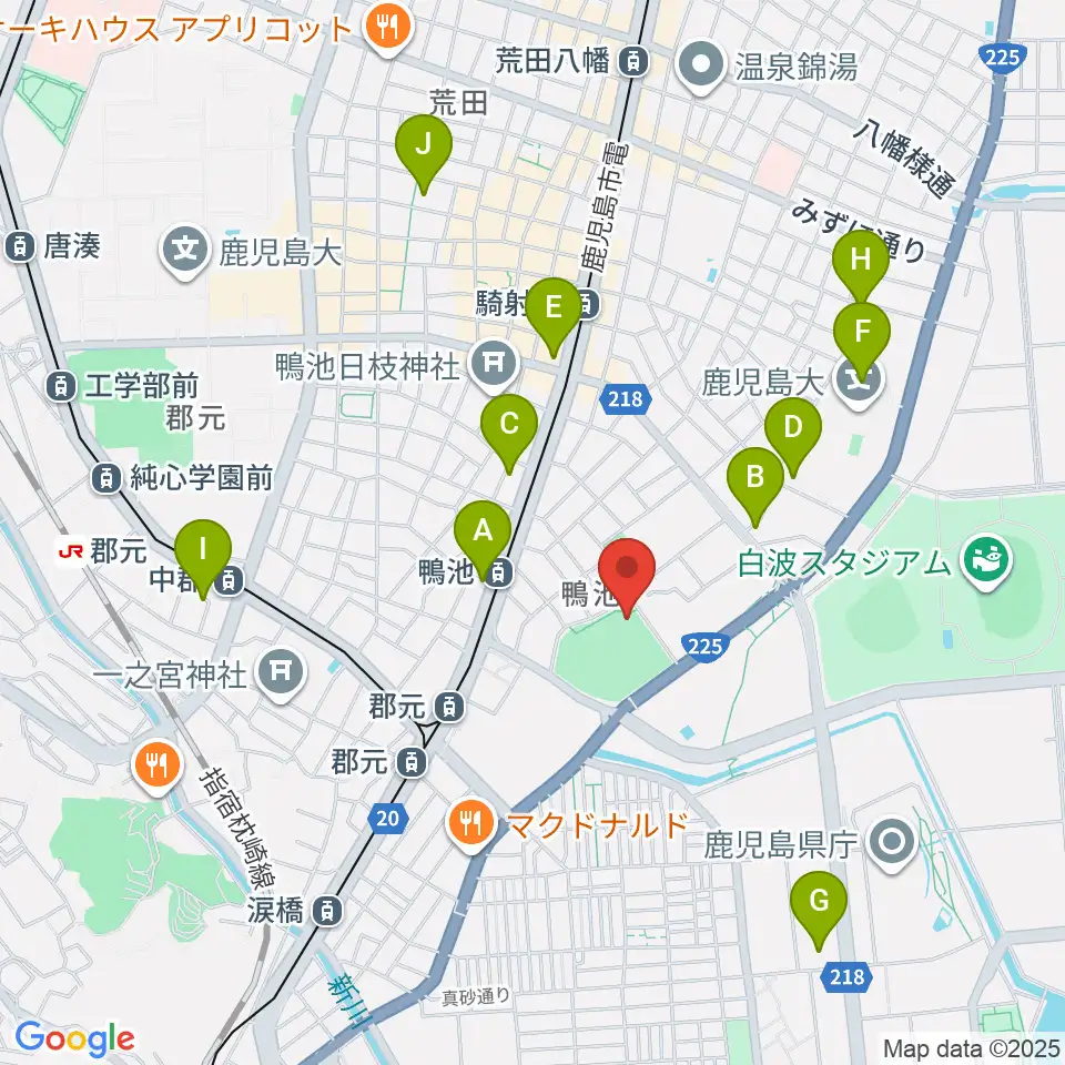鴨池市民球場周辺のホテル一覧地図