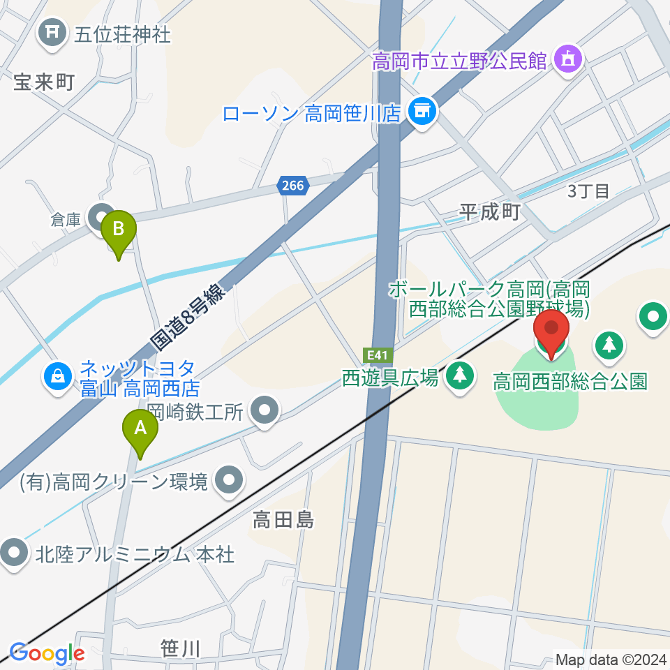 ボールパーク高岡周辺のホテル一覧地図