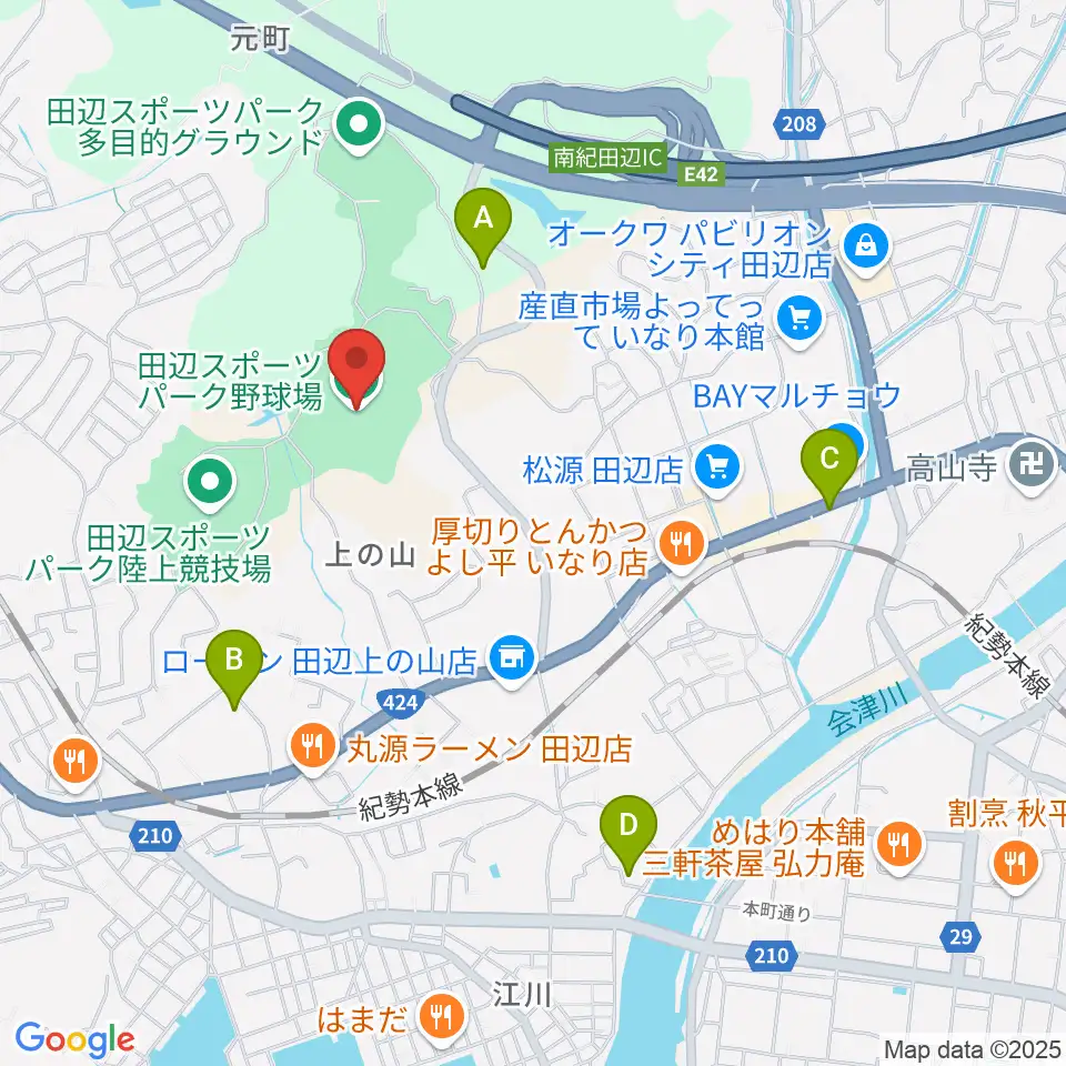 田辺スポーツパーク野球場周辺のホテル一覧地図