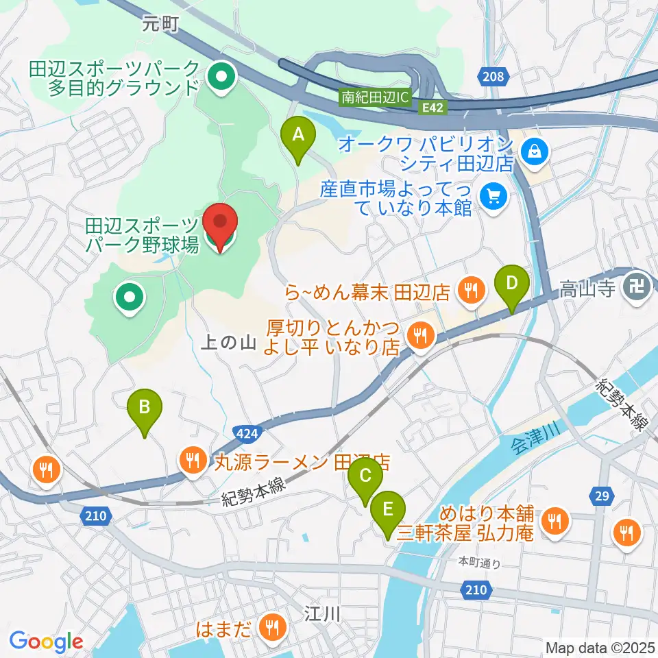 田辺スポーツパーク野球場周辺のホテル一覧地図
