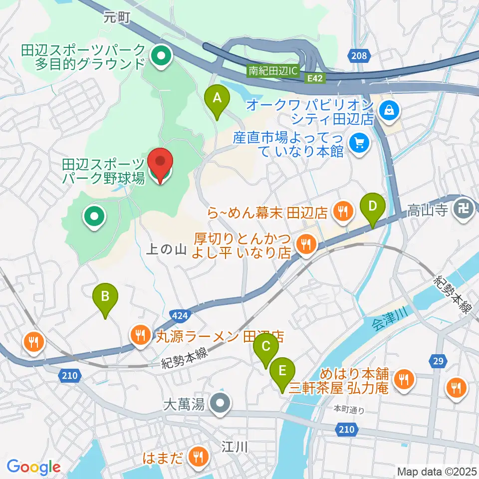 田辺スポーツパーク野球場周辺のホテル一覧地図