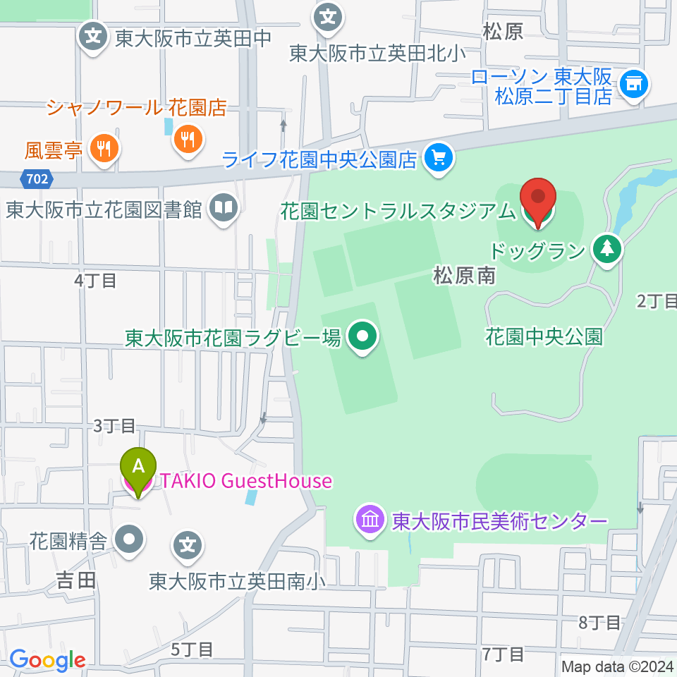 花園セントラルスタジアム周辺のホテル一覧地図