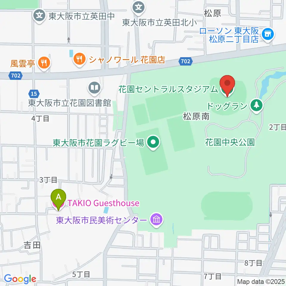 花園セントラルスタジアム周辺のホテル一覧地図