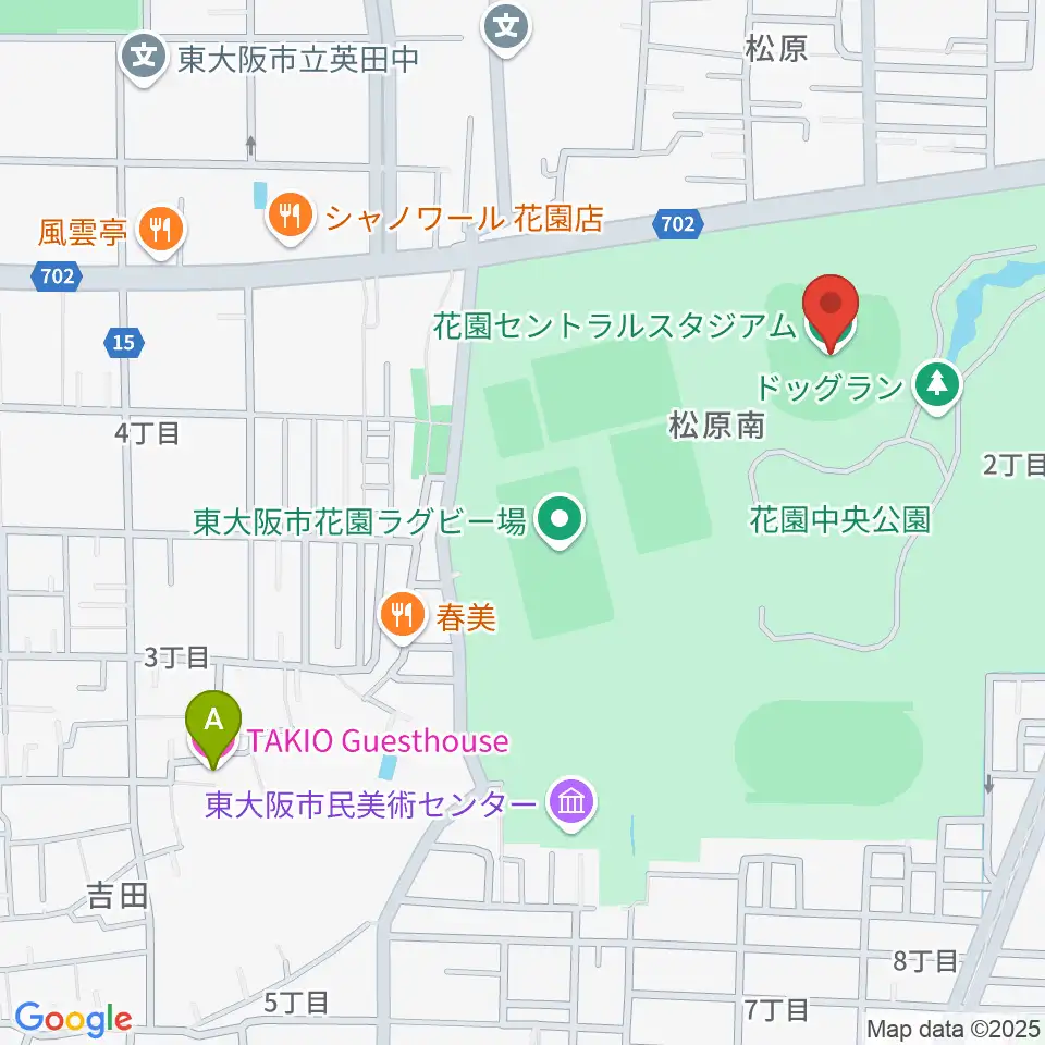 花園セントラルスタジアム周辺のホテル一覧地図