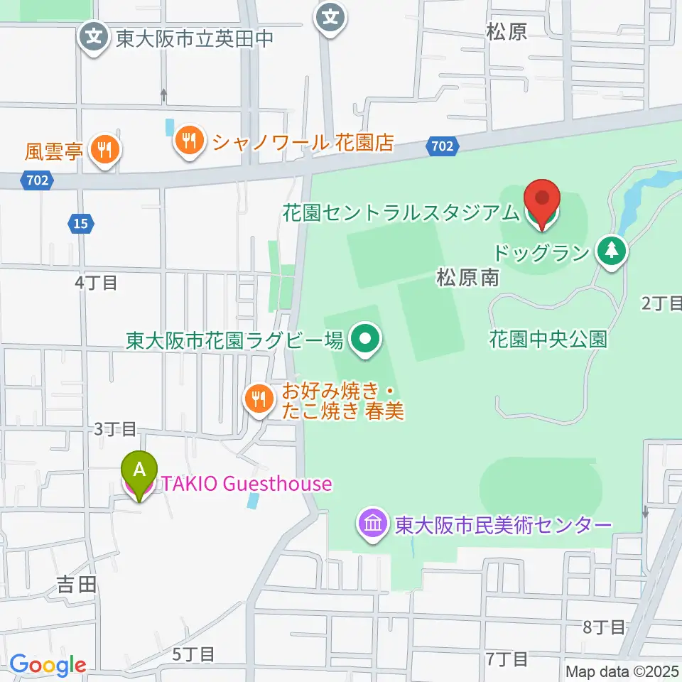 花園セントラルスタジアム周辺のホテル一覧地図