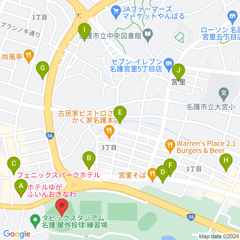 タピックスタジアム名護周辺のホテル一覧地図