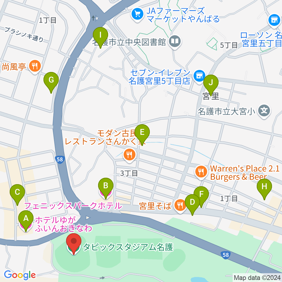 タピックスタジアム名護周辺のホテル一覧地図