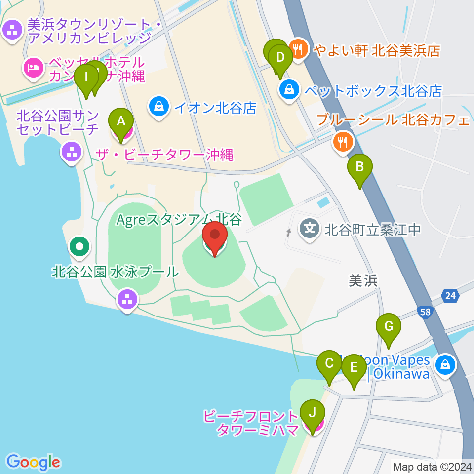 Agreスタジアム北谷周辺のホテル一覧地図