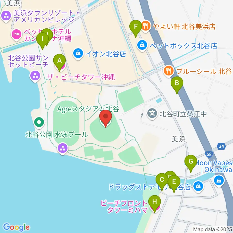 Agreスタジアム北谷周辺のホテル一覧地図