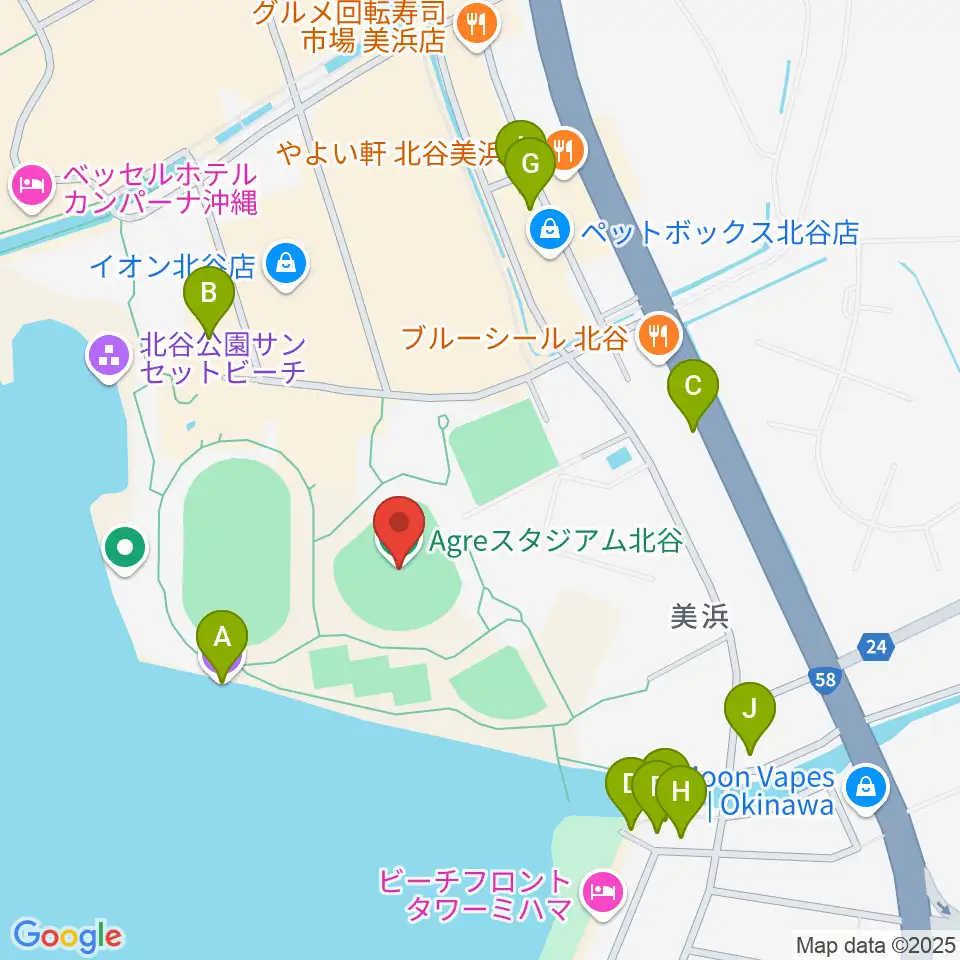 Agreスタジアム北谷周辺のホテル一覧地図