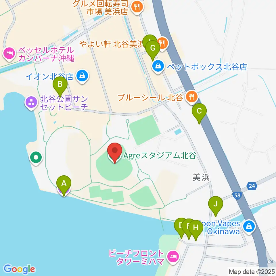 Agreスタジアム北谷周辺のホテル一覧地図