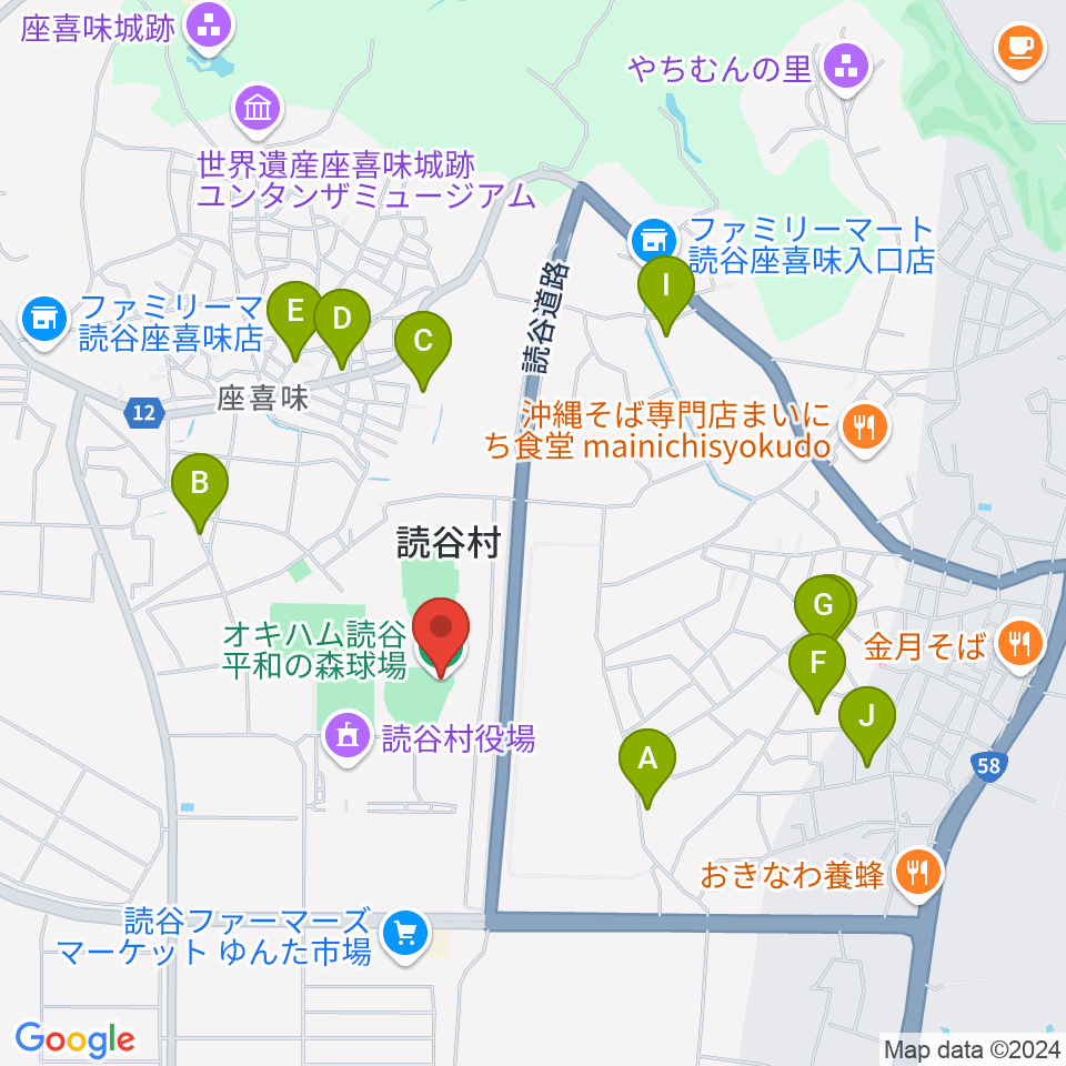 オキハム読谷平和の森球場周辺のホテル一覧地図