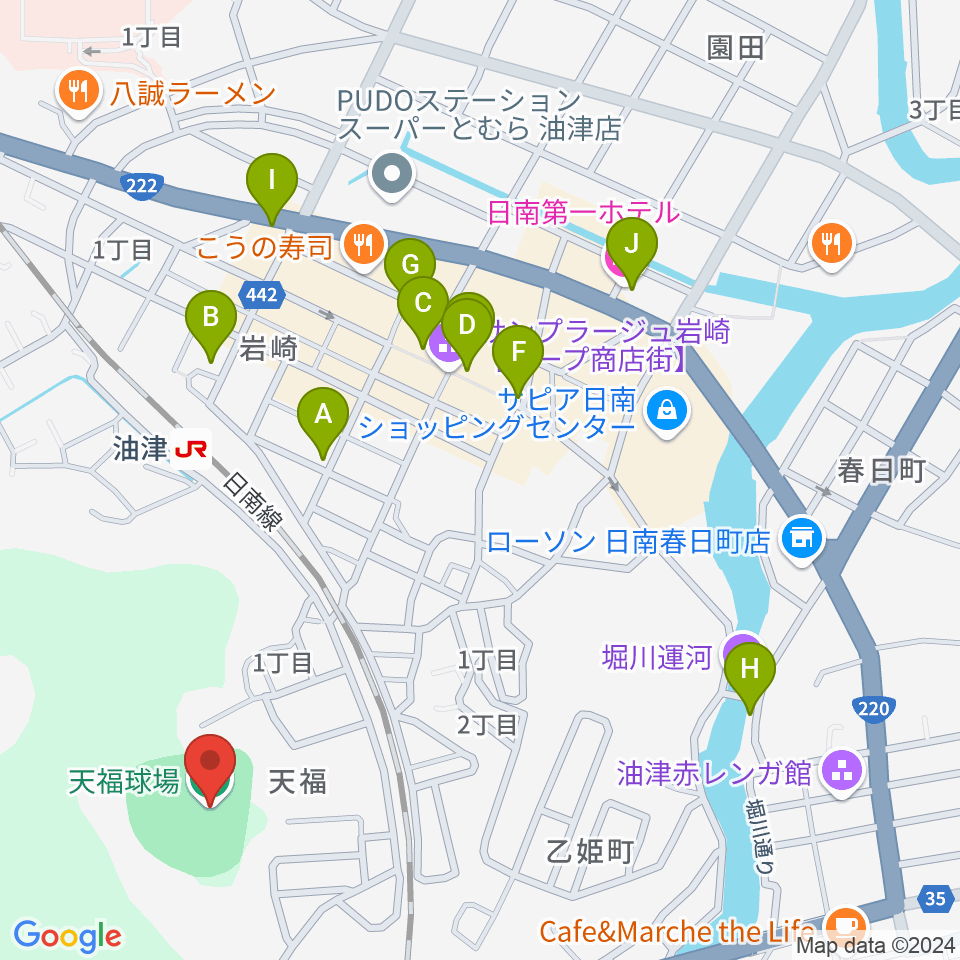 日南市天福球場周辺のホテル一覧地図