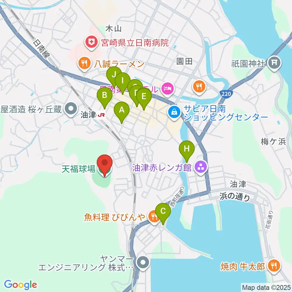 日南市天福球場周辺のホテル一覧地図