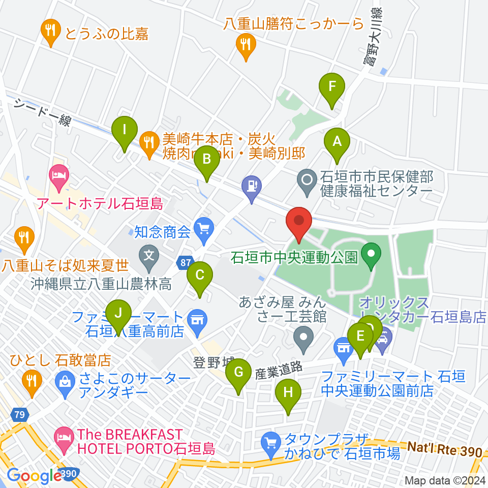 石垣市中央運動公園野球場周辺のホテル一覧地図