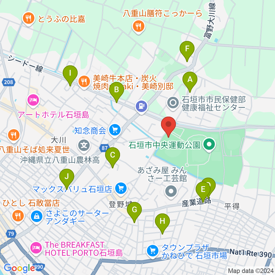 石垣市中央運動公園野球場周辺のホテル一覧地図