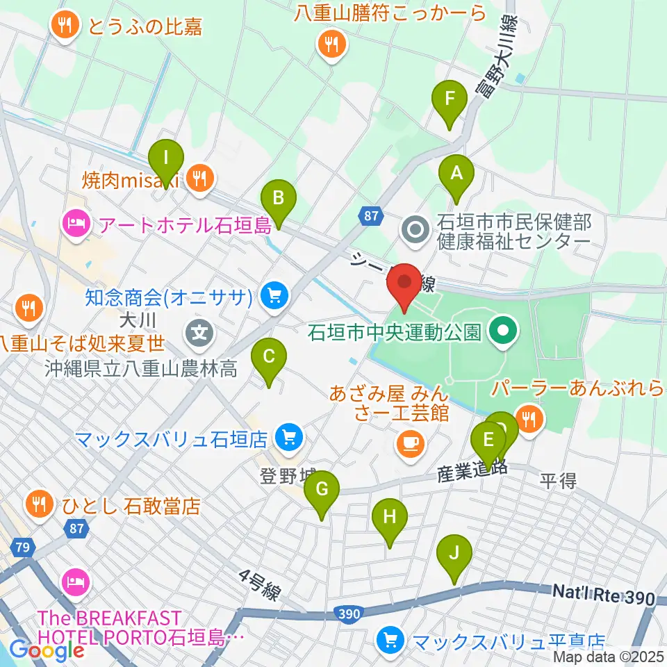 石垣市中央運動公園野球場周辺のホテル一覧地図