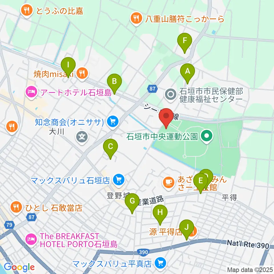石垣市中央運動公園野球場周辺のホテル一覧地図