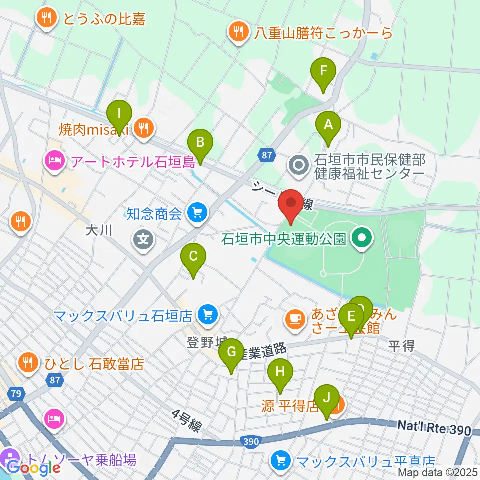石垣市中央運動公園野球場周辺のホテル一覧地図