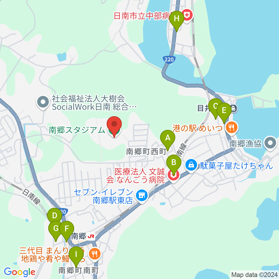 南郷町中央公園野球場周辺のホテル一覧地図