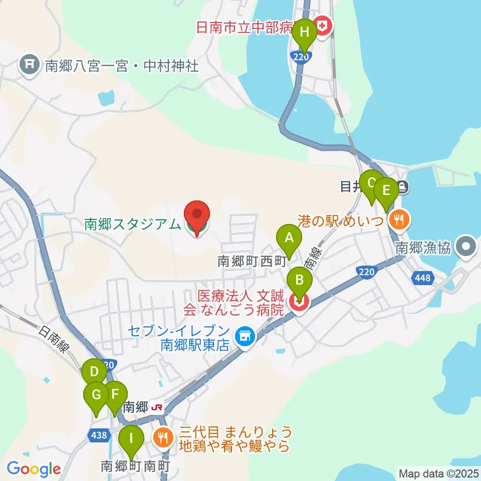 南郷スタジアム周辺のホテル一覧地図