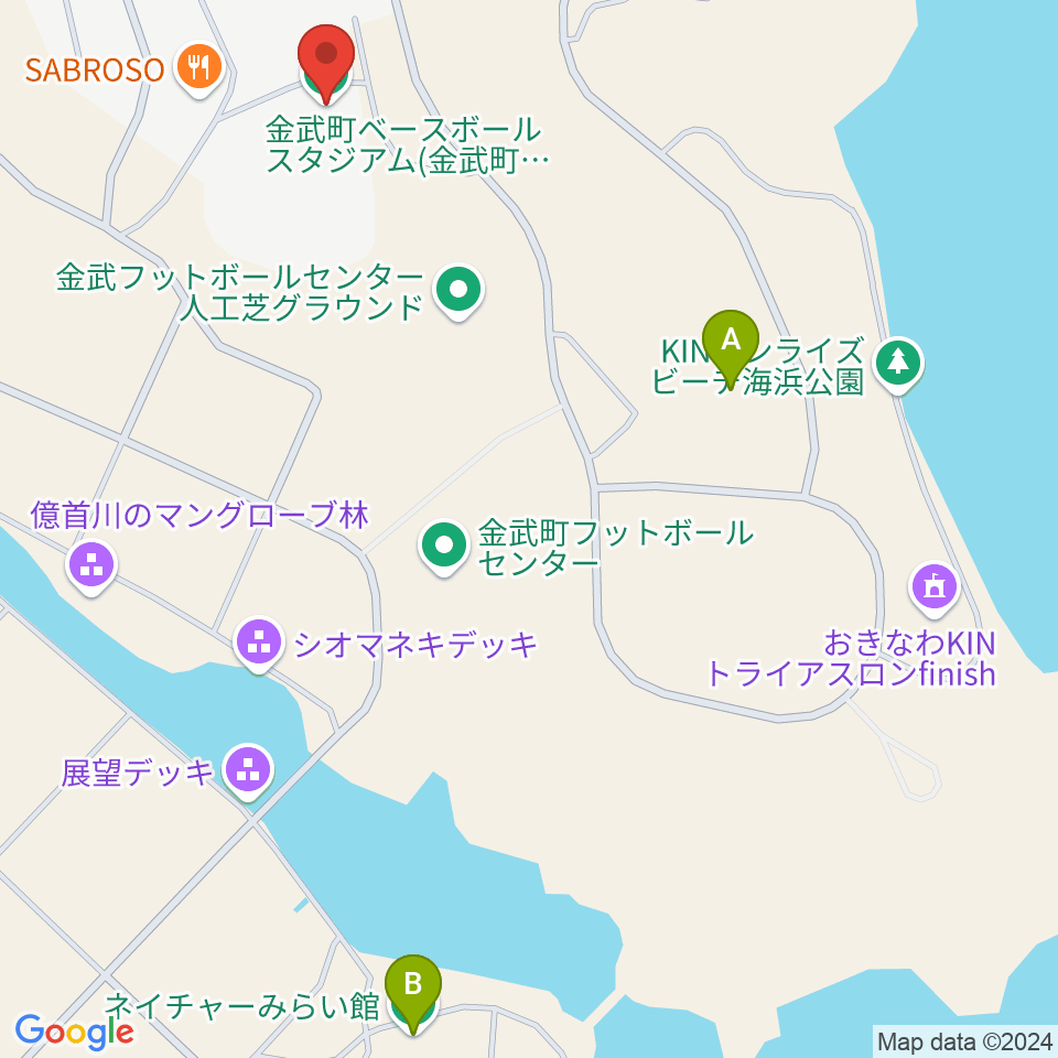 金武町ベースボールスタジアム周辺のホテル一覧地図