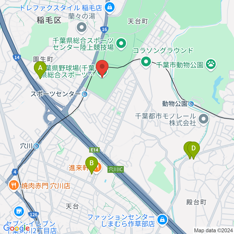 千葉県総合スポーツセンター野球場周辺のホテル一覧地図