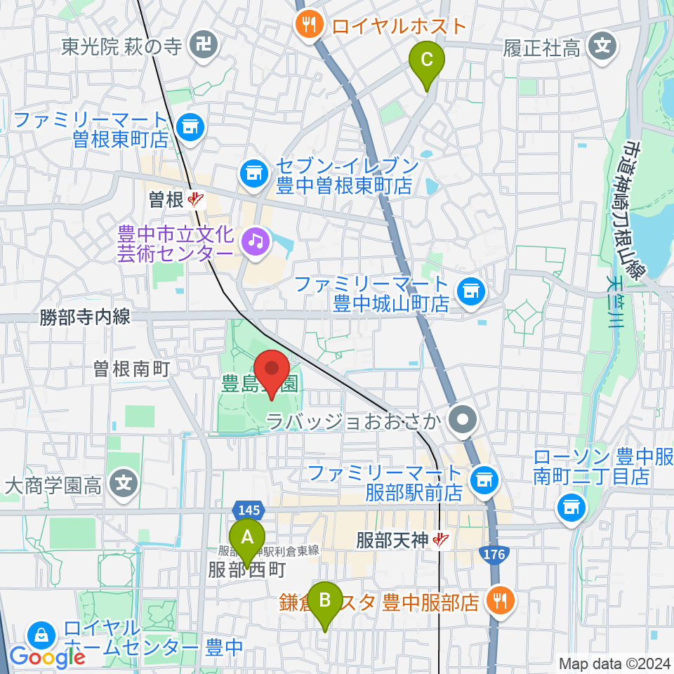 豊中ローズ球場周辺のホテル一覧地図