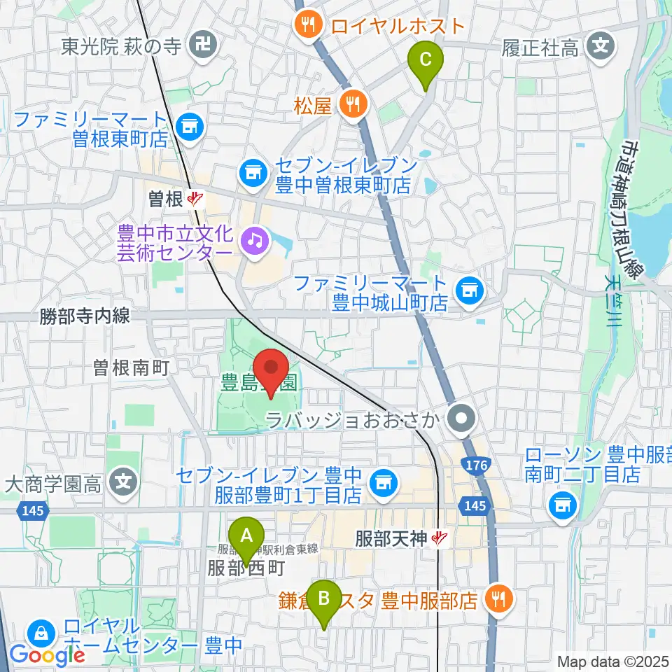 豊中ローズ球場周辺のホテル一覧地図
