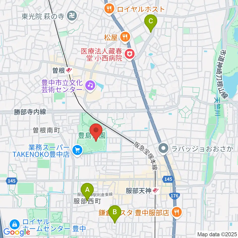 豊中ローズ球場周辺のホテル一覧地図