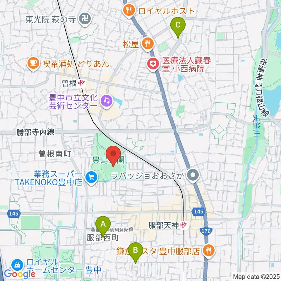 豊中ローズ球場周辺のホテル一覧地図