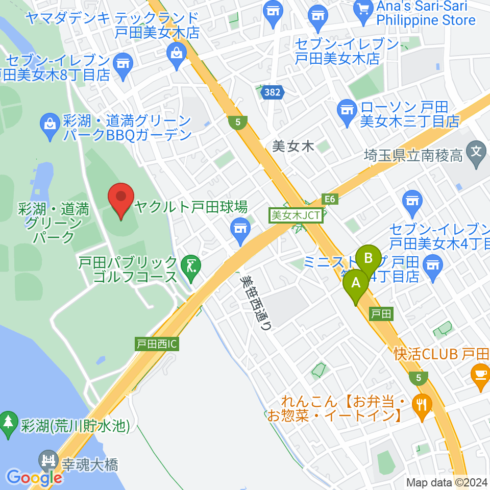 ヤクルト戸田球場周辺のホテル一覧地図