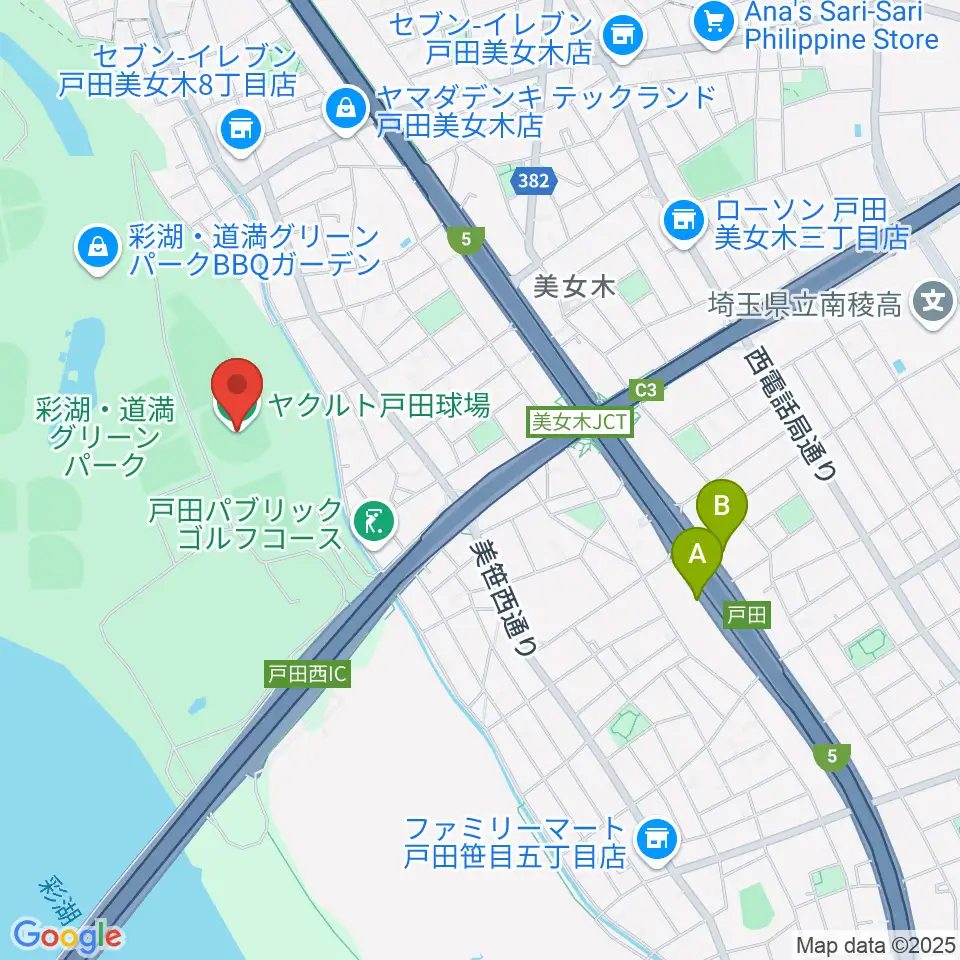ヤクルト戸田球場周辺のホテル一覧地図