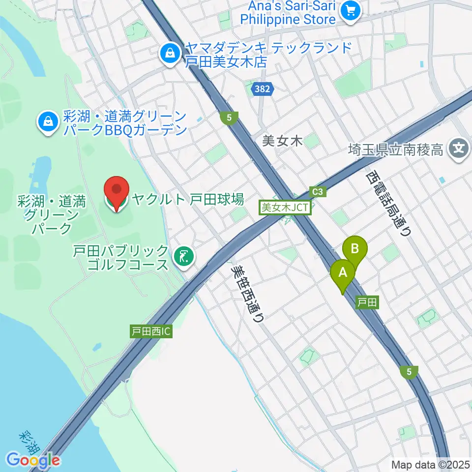 ヤクルト戸田球場周辺のホテル一覧地図