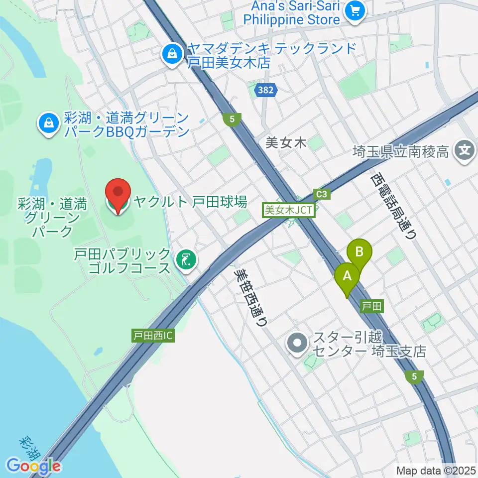 ヤクルト戸田球場周辺のホテル一覧地図