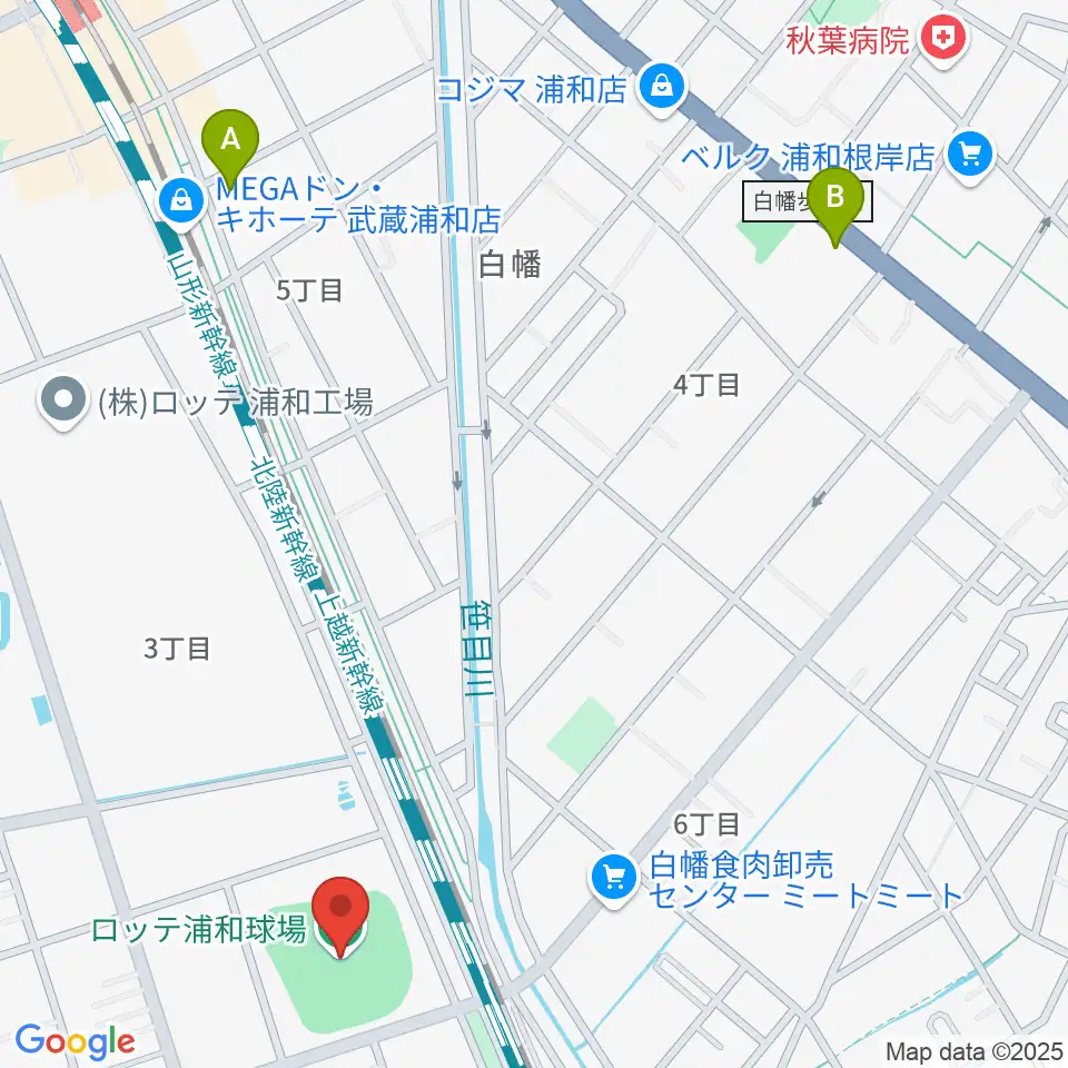 ロッテ浦和球場周辺のホテル一覧地図