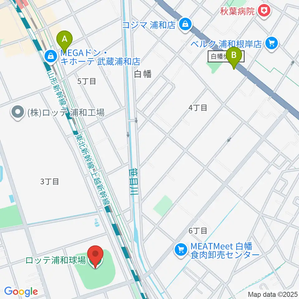 ロッテ浦和球場周辺のホテル一覧地図