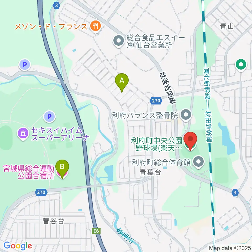 楽天イーグルス利府球場周辺のホテル一覧地図