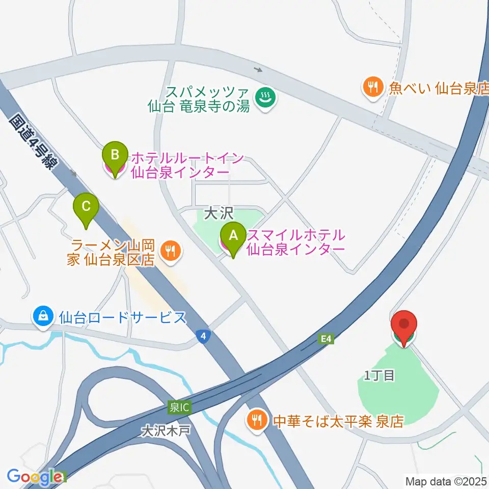 森林どりスタジアム泉周辺のホテル一覧地図