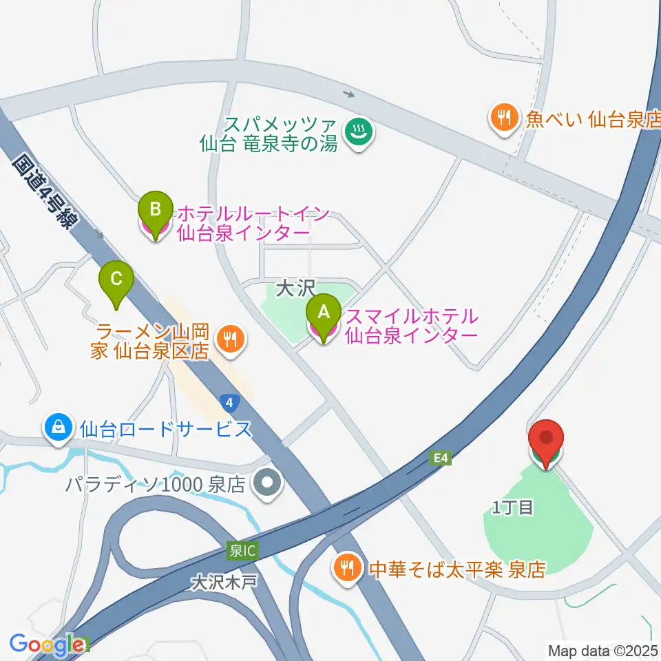 森林どりスタジアム泉周辺のホテル一覧地図