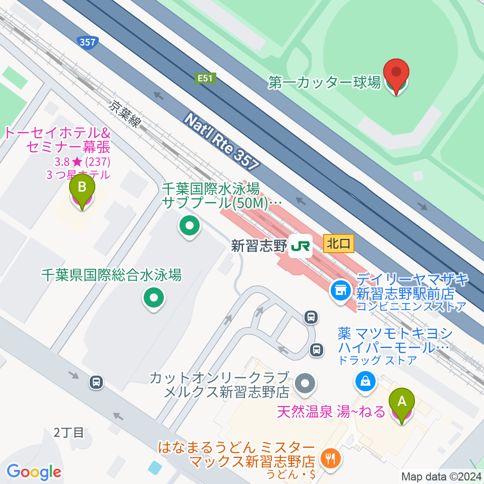 第一カッター球場周辺のホテル一覧地図