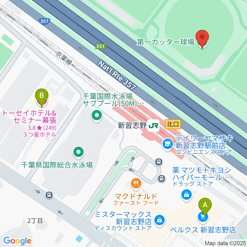 第一カッター球場周辺のホテル一覧地図