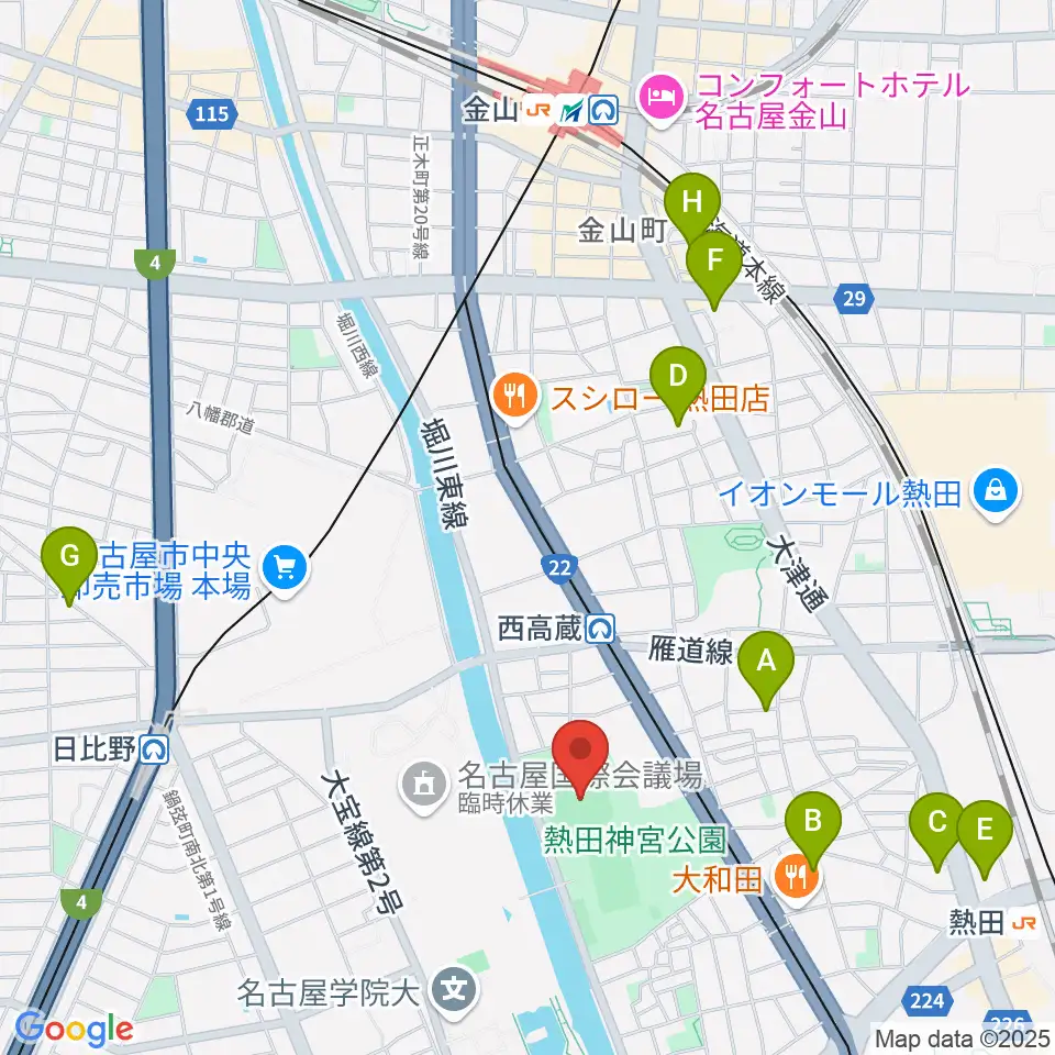 熱田愛知時計120スタジアム周辺のホテル一覧地図