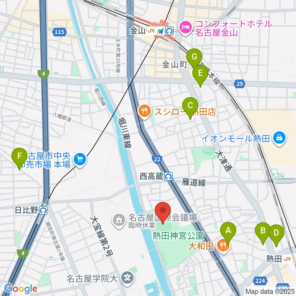 熱田愛知時計120スタジアム周辺のホテル一覧地図