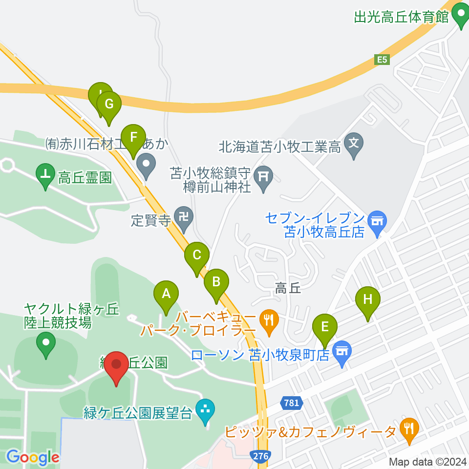 とましんスタジアム周辺のホテル一覧地図