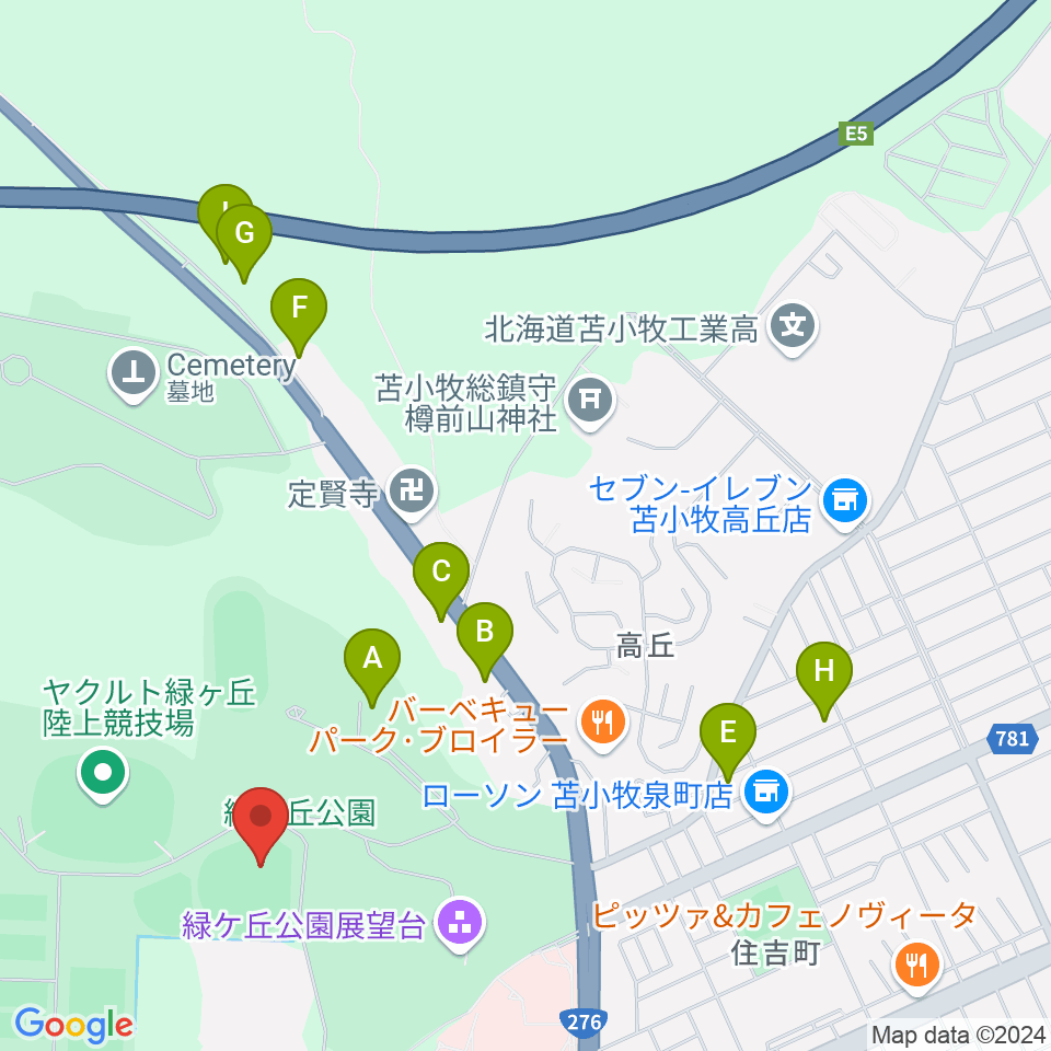 とましんスタジアム周辺のホテル一覧地図