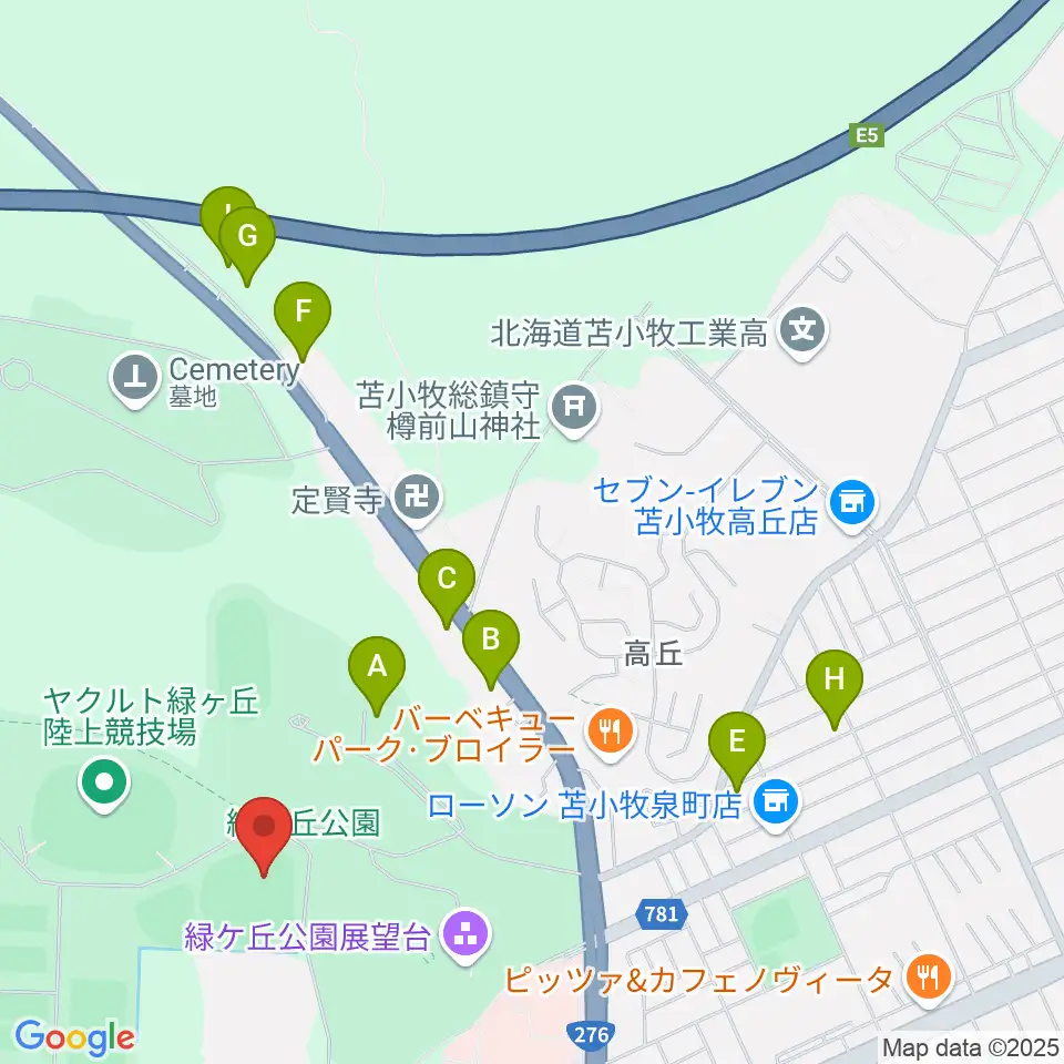 とましんスタジアム周辺のホテル一覧地図