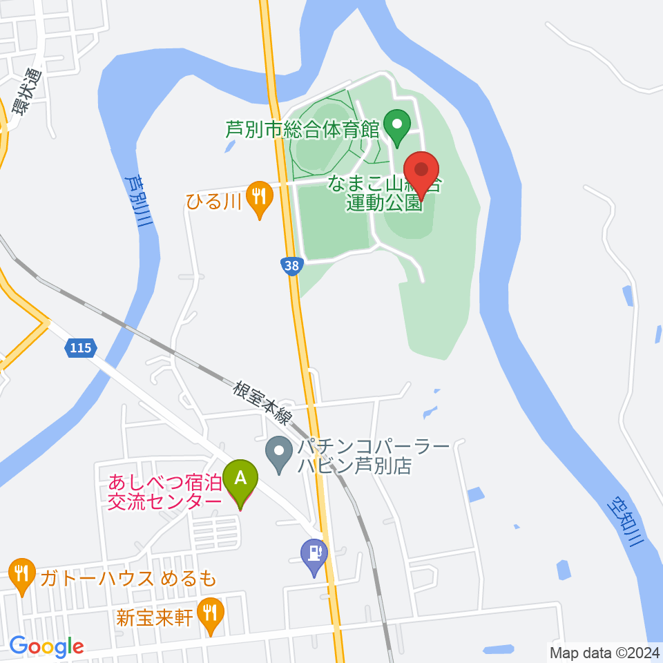 芦別市民球場周辺のホテル一覧地図