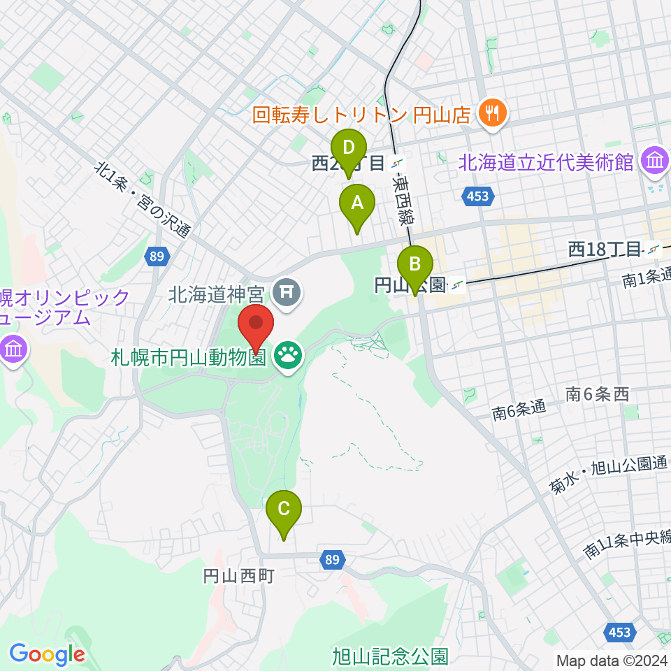 札幌市円山球場周辺のホテル一覧地図