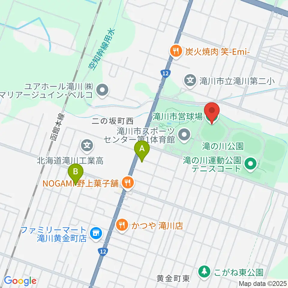 滝川市営球場周辺のホテル一覧地図
